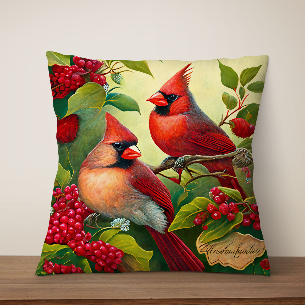 Lucky Red Cardinal Bird Cushion Covers