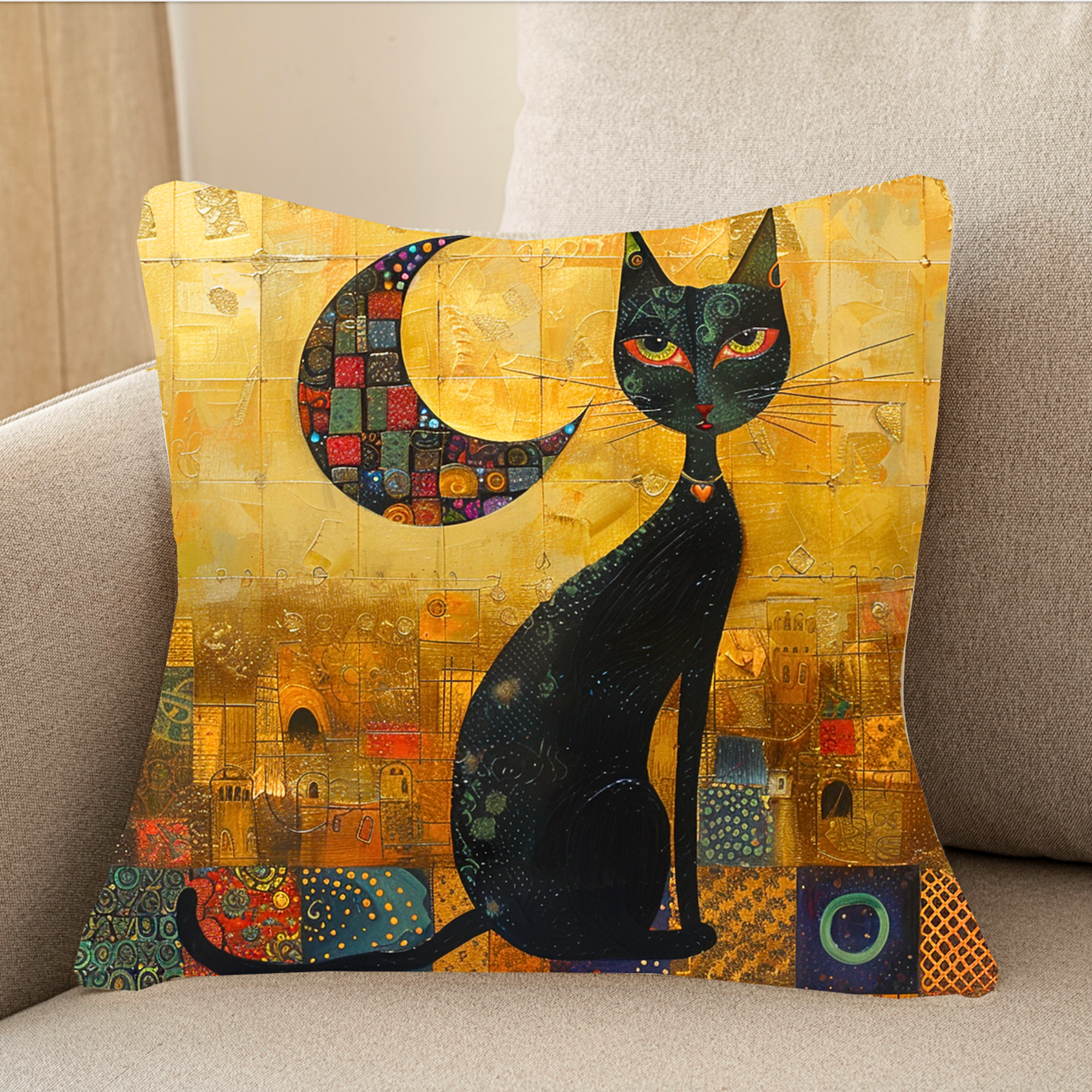 Housse de coussin Silhouette de chat au clair de lune