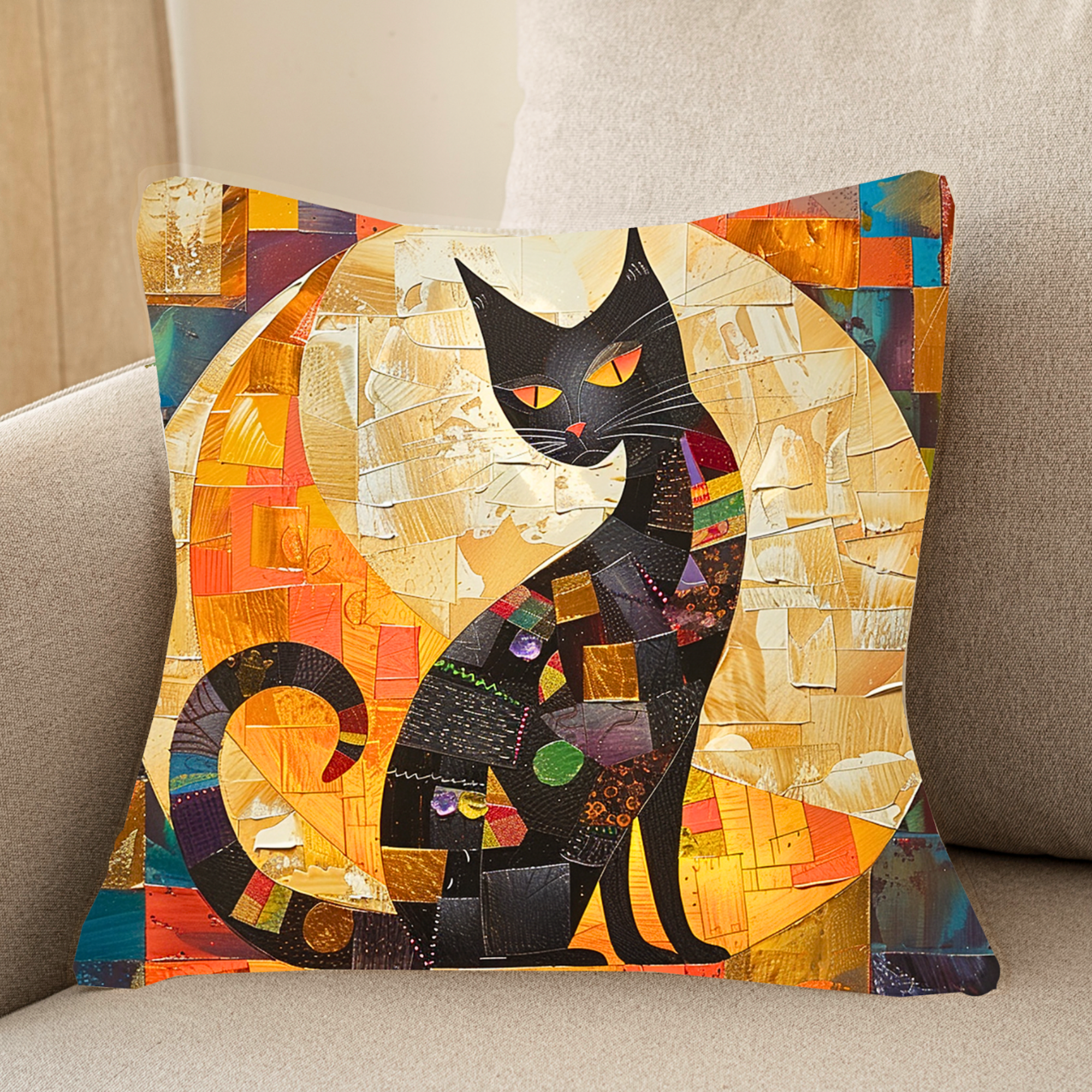 Housse de coussin Silhouette de chat au clair de lune