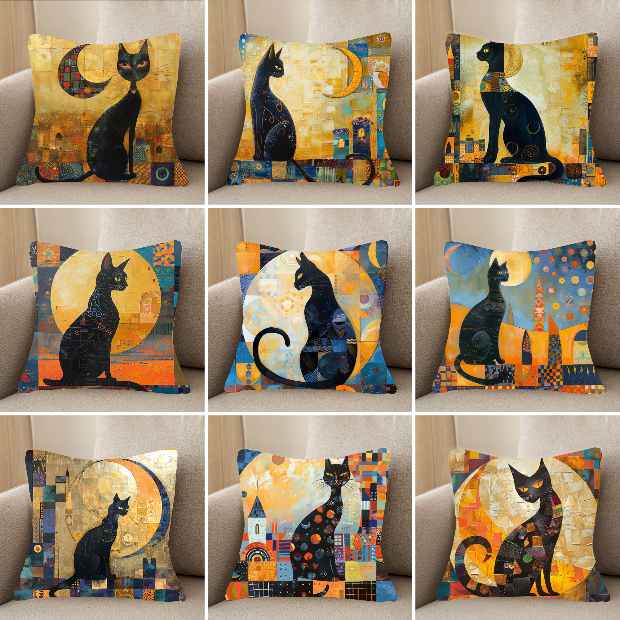 Housse de coussin Silhouette de chat au clair de lune