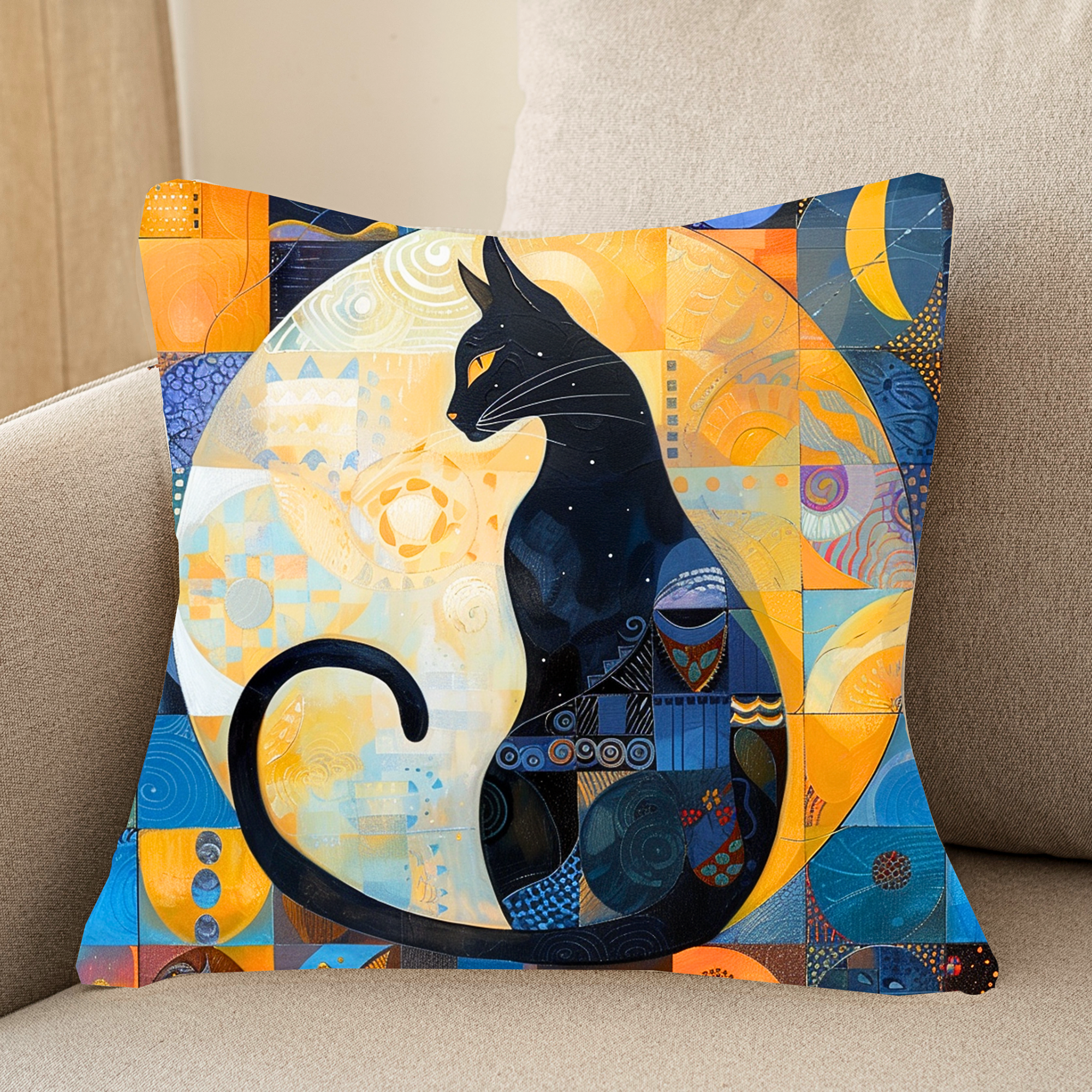 Housse de coussin Silhouette de chat au clair de lune