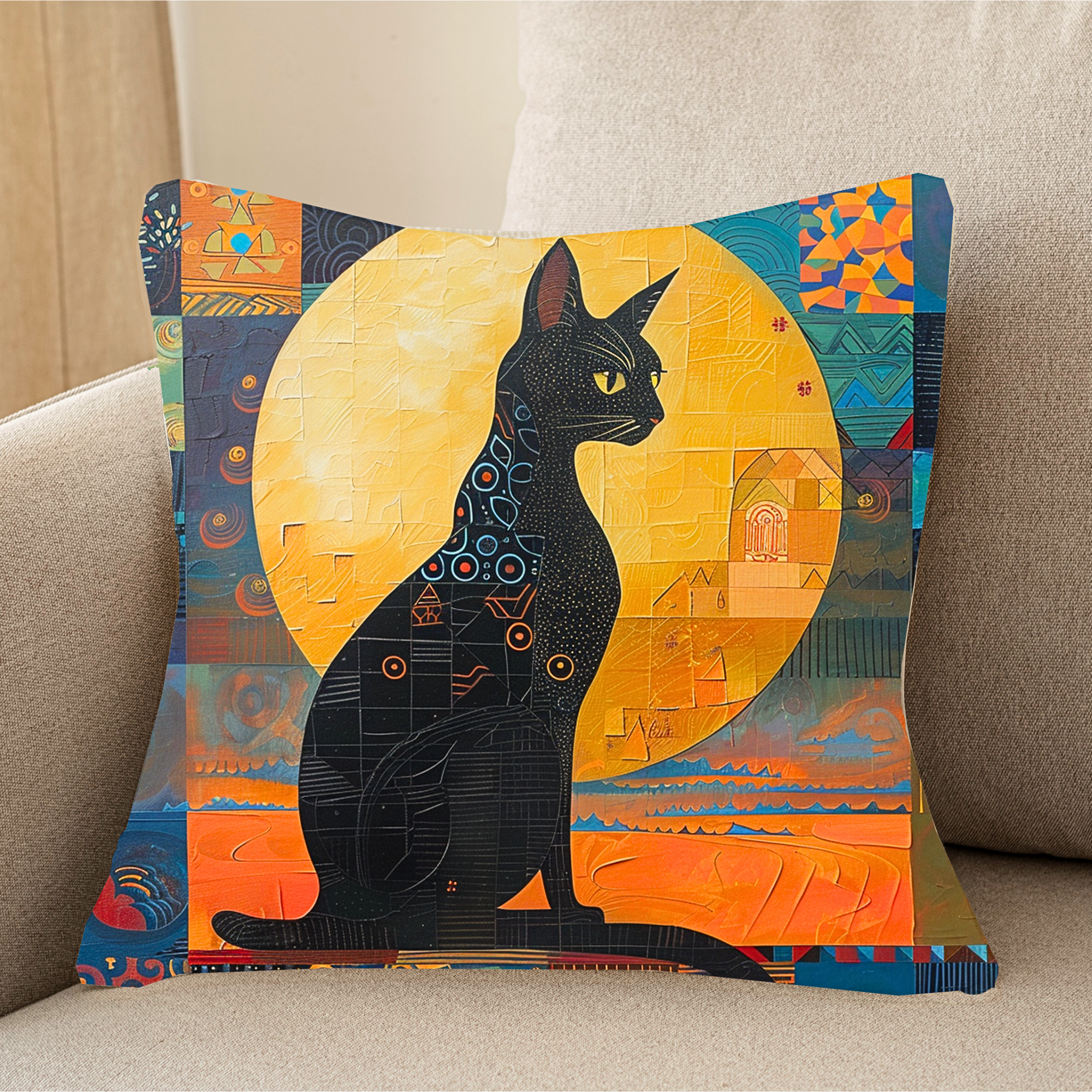 Housse de coussin Silhouette de chat au clair de lune